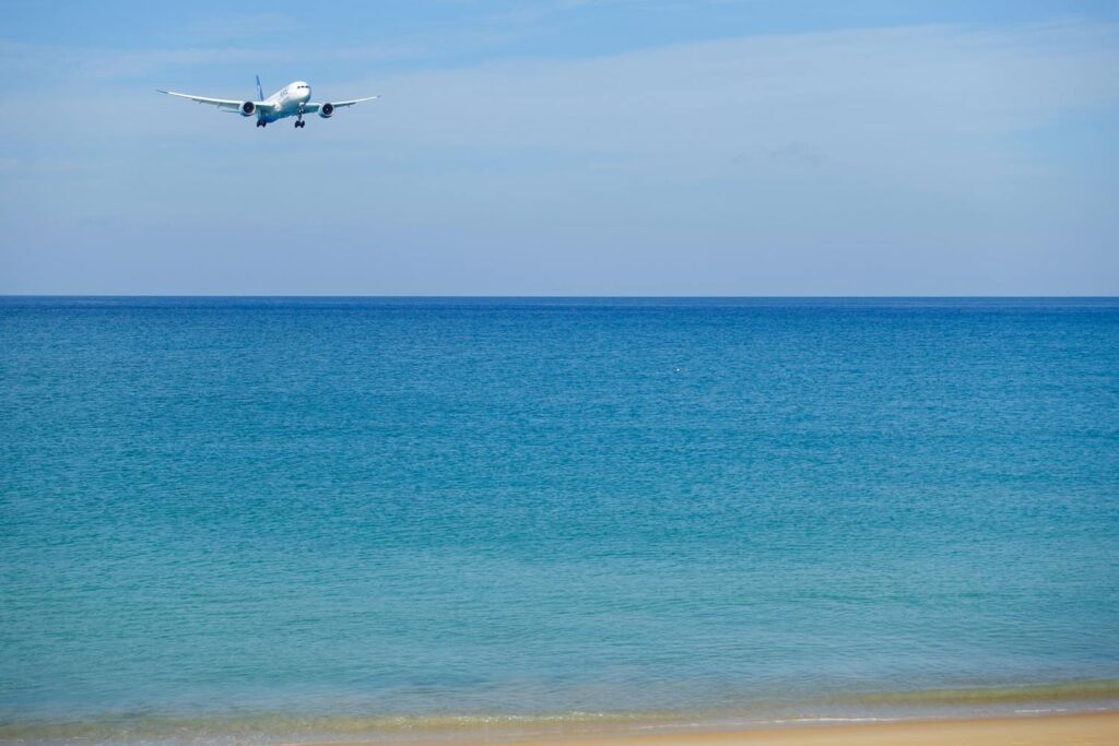 Airplane landing over water